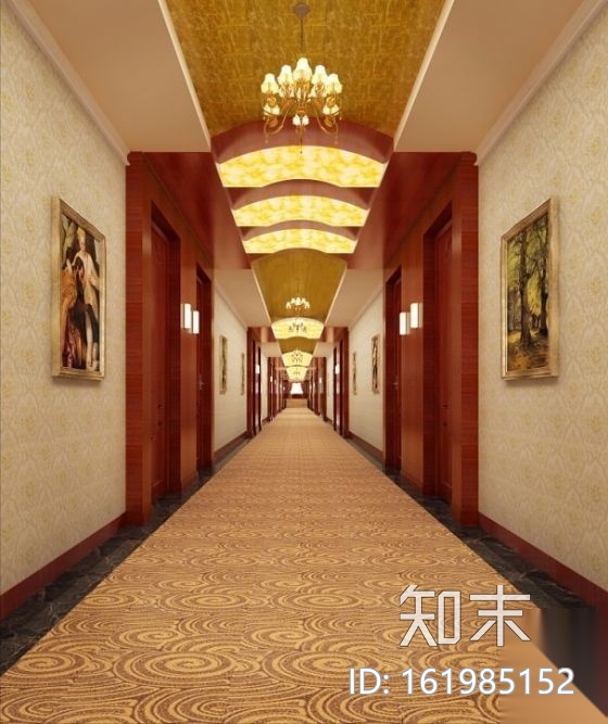 酒店内过道装修图（含效果）cad施工图下载【ID:161985152】