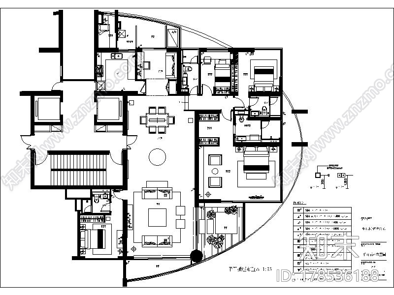 [四川]现代简约不规则户型3居室室内设计全套CAD施工图施工图下载【ID:178536188】