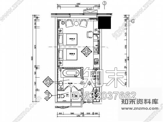 施工图河北某五星级豪华酒店好莱坞双人间室内装修施工图cad施工图下载【ID:532037662】