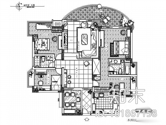 [重庆]某住宅三居室空间装修图cad施工图下载【ID:161867158】