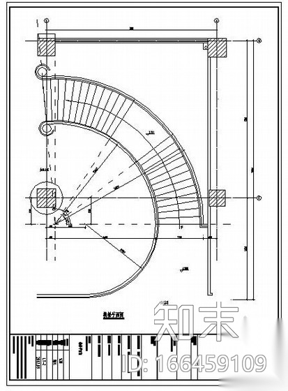 某建设大厦一层钢架弧形楼梯结构设计图cad施工图下载【ID:166459109】