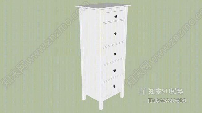 5个抽屉的胸部：白色染色中的57×39×130厘米SU模型下载【ID:630840699】