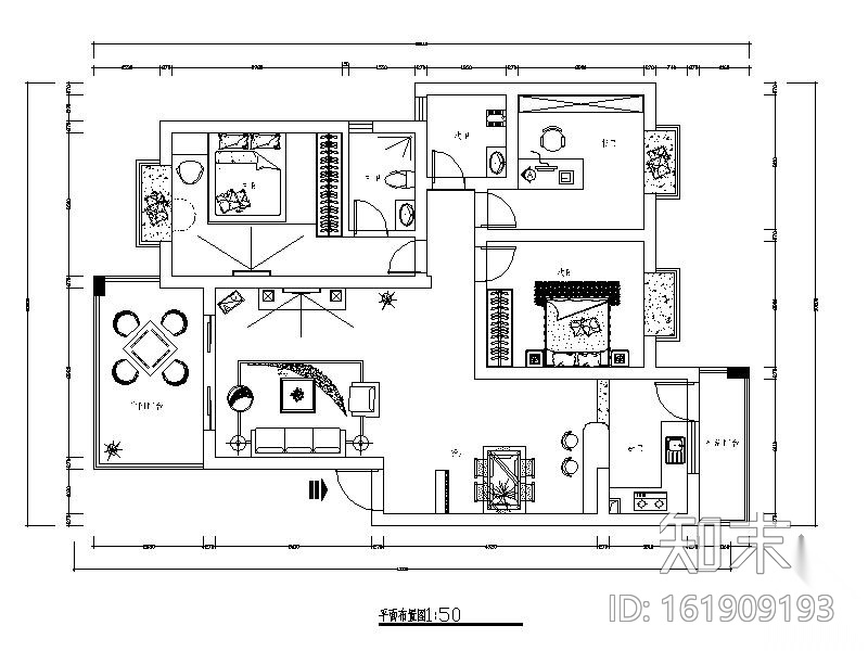 现代简洁三居装修图（含效果）施工图下载【ID:161909193】