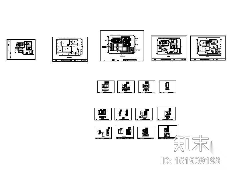 现代简洁三居装修图（含效果）施工图下载【ID:161909193】