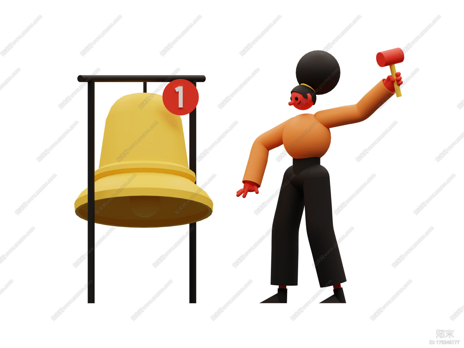 插画风-撞钟cg模型3d模型下载