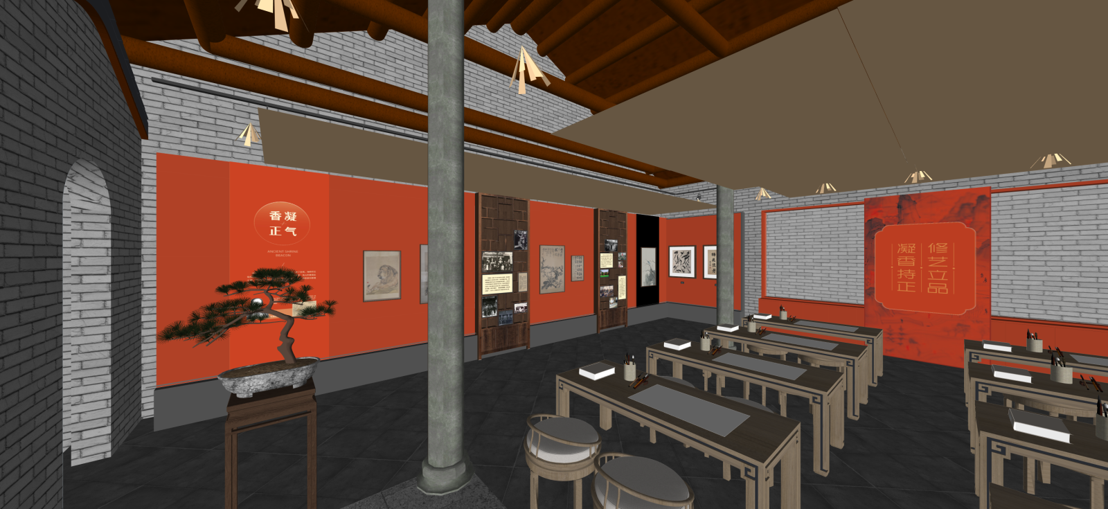 中式艺术展厅SU模型下载【ID:1222189279】