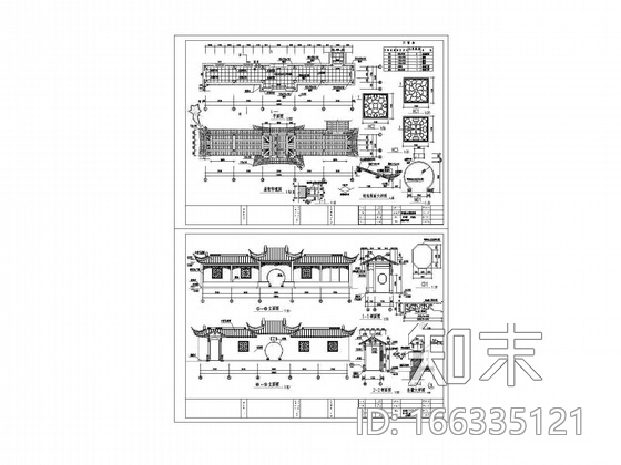 [木结构仿古建筑]五间廊建筑施工图cad施工图下载【ID:166335121】