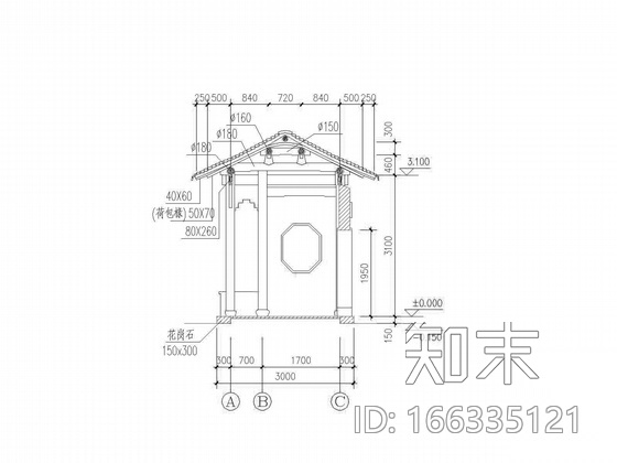 [木结构仿古建筑]五间廊建筑施工图cad施工图下载【ID:166335121】