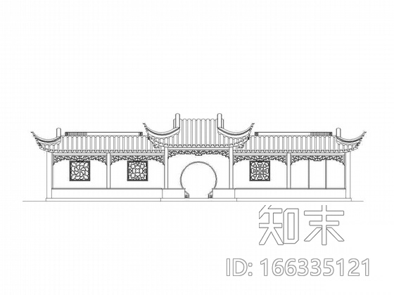 [木结构仿古建筑]五间廊建筑施工图cad施工图下载【ID:166335121】