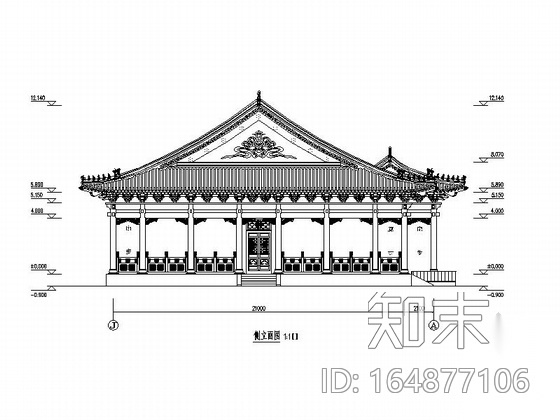 一层歇山式仿古建筑游客中心建筑施工图施工图下载【ID:164877106】