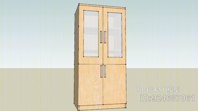视觉办公家具桦木效应4门显示单元SU模型下载【ID:924687061】