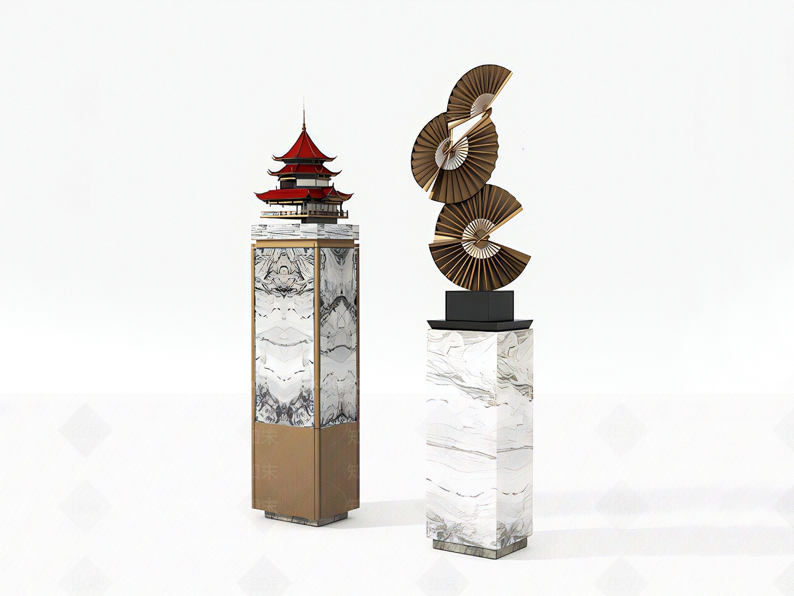 新中式古建雕塑3D模型下载【ID:1124161176】