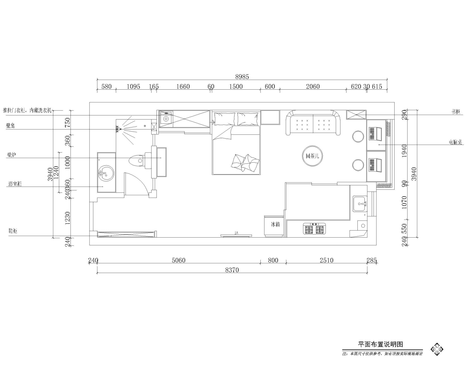 李先生一居室私人住宅室内装修施工图+效果cad施工图下载【ID:160474118】