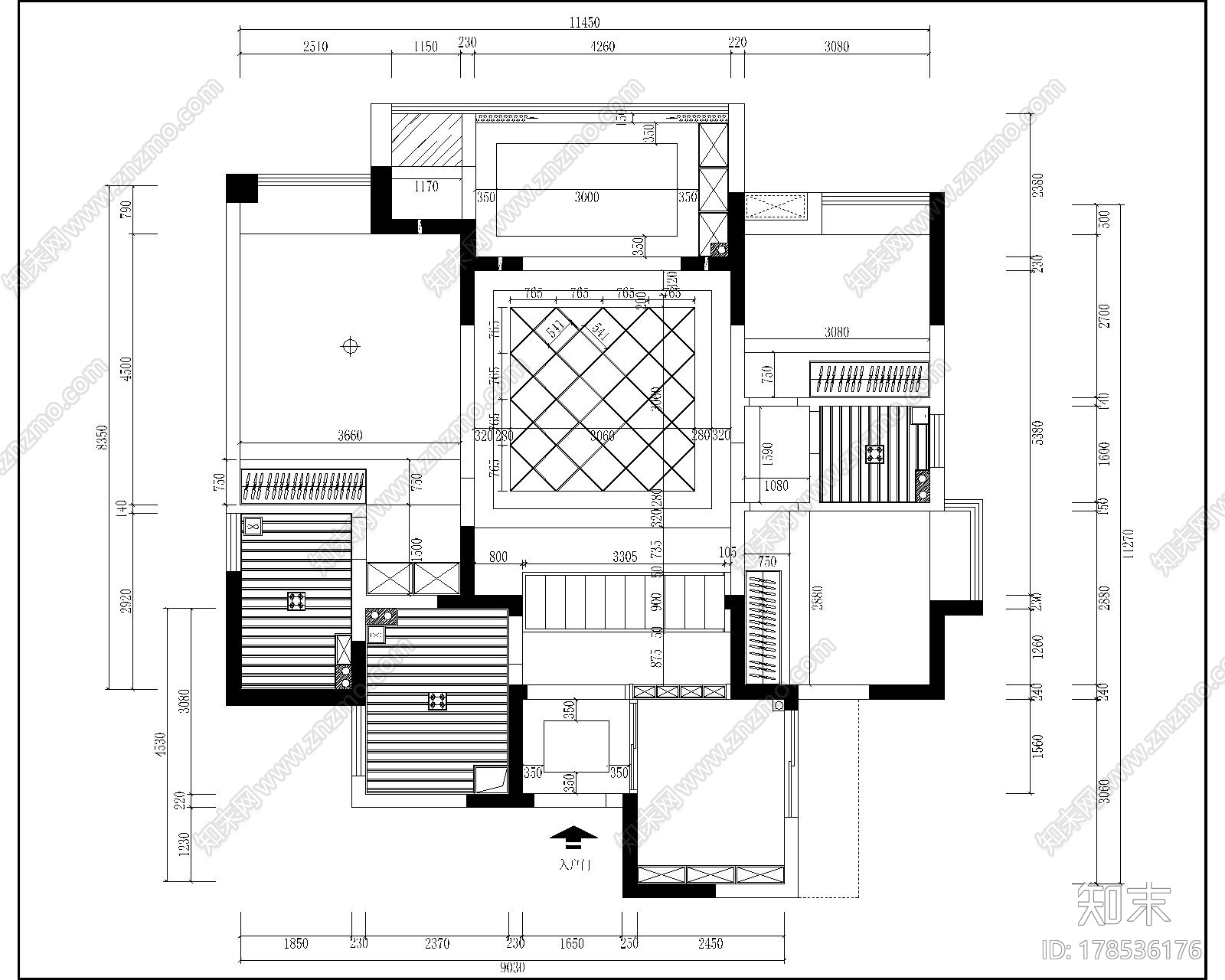 [上海]现代简约3居室室内设计施工图cad施工图下载【ID:178536176】