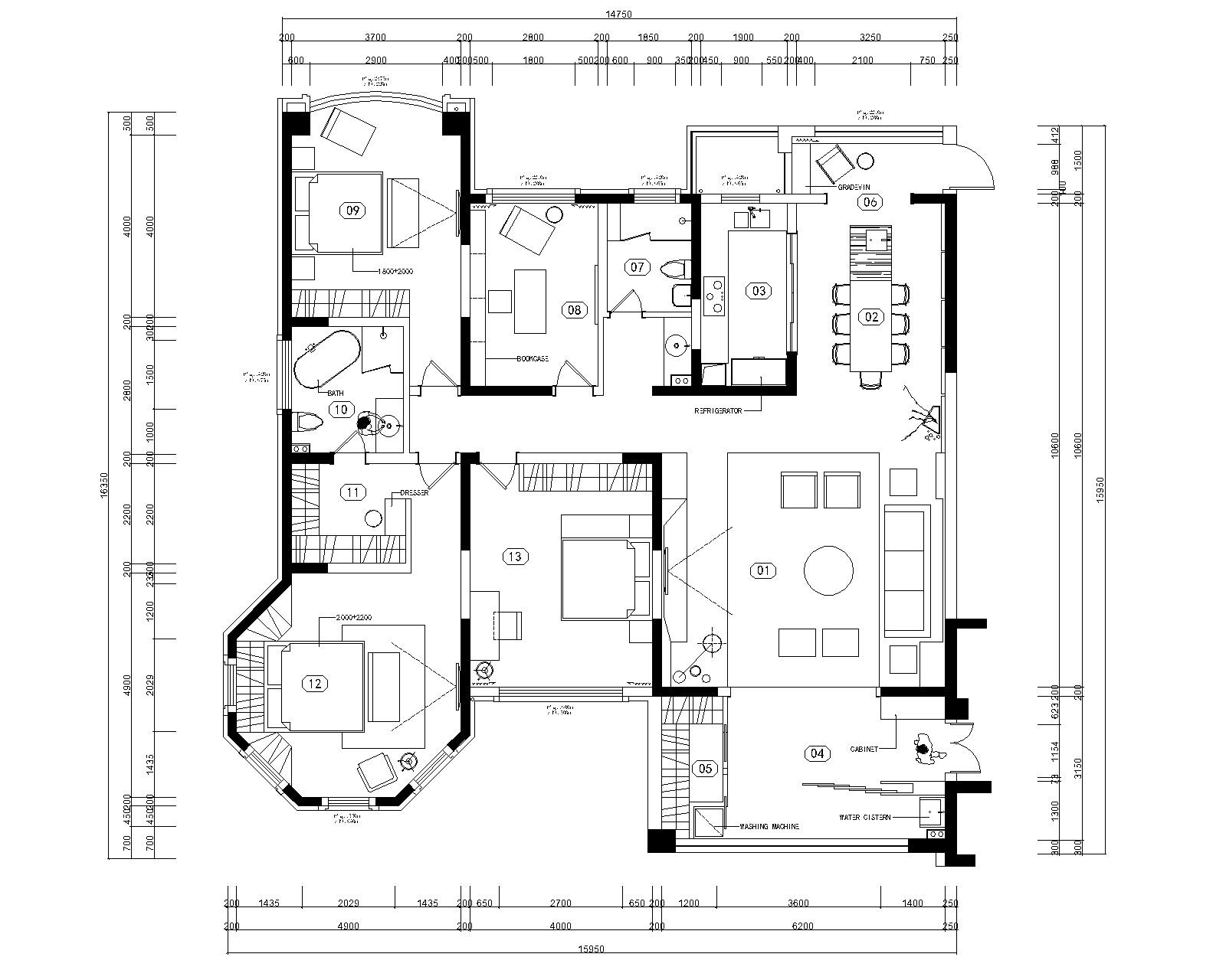 君临新城三居室样板房室内装修全套施工图施工图下载【ID:160120110】