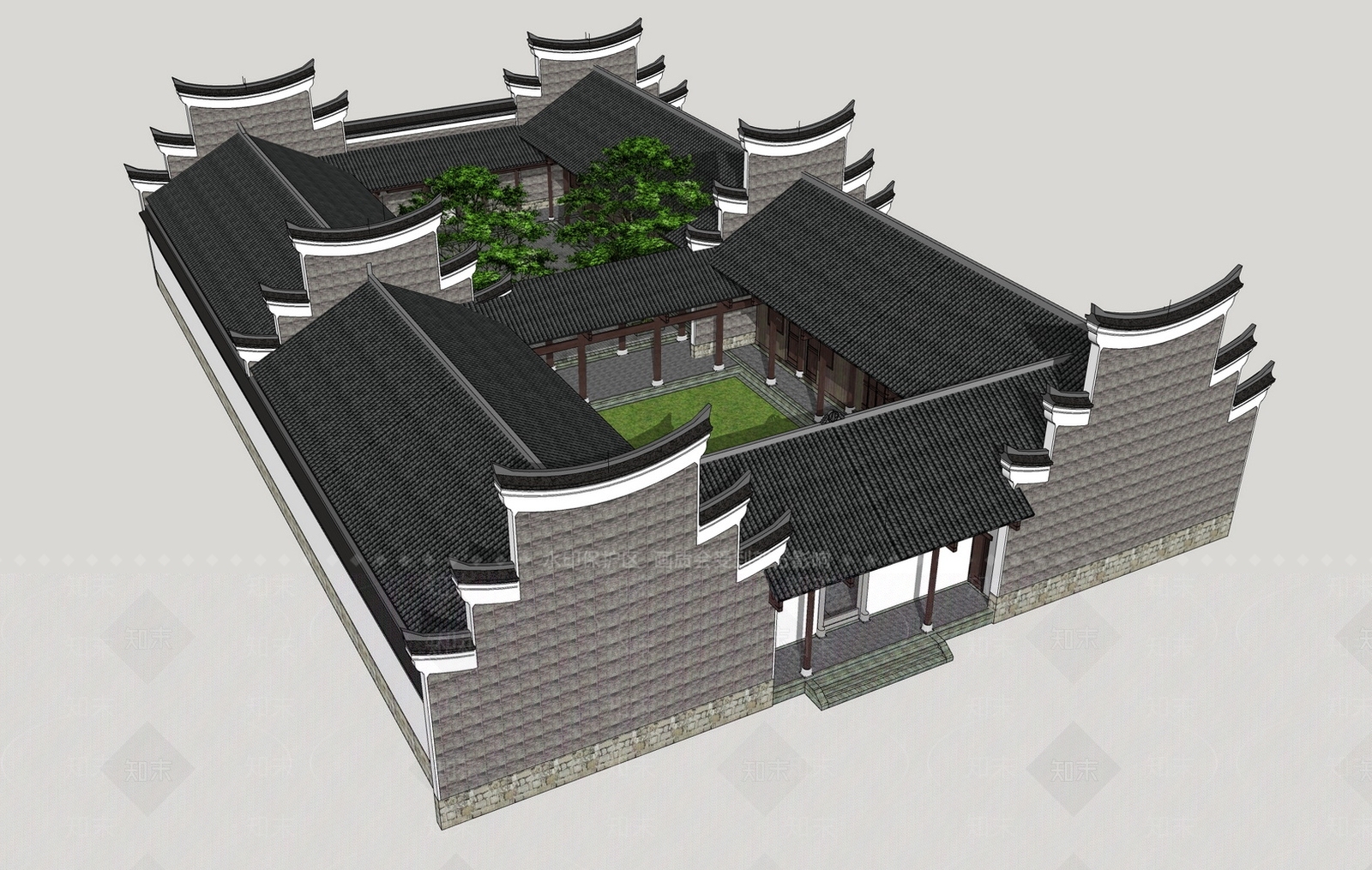新中式书院SU模型下载【ID:172800234】