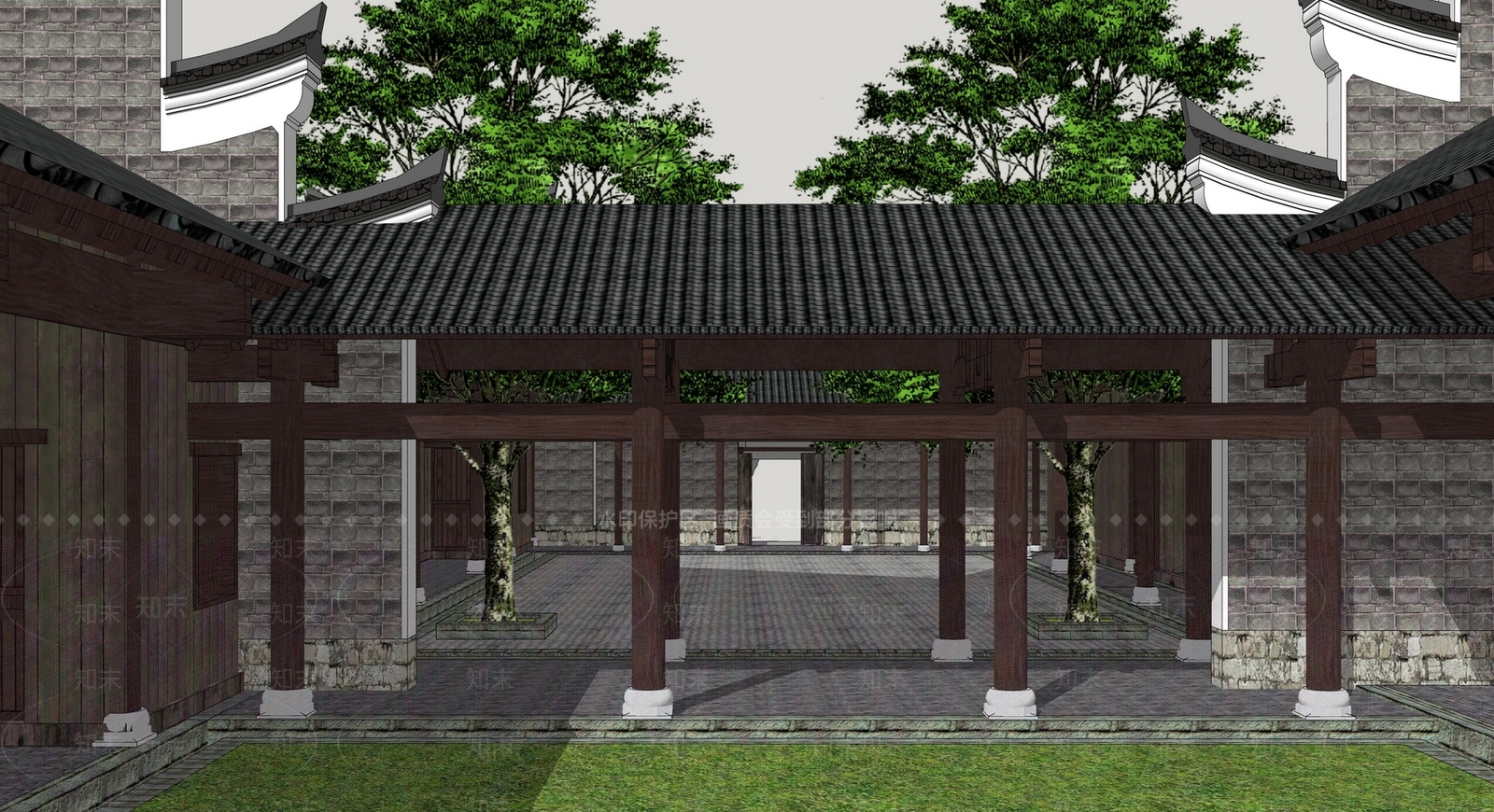 新中式书院SU模型下载【ID:172800234】