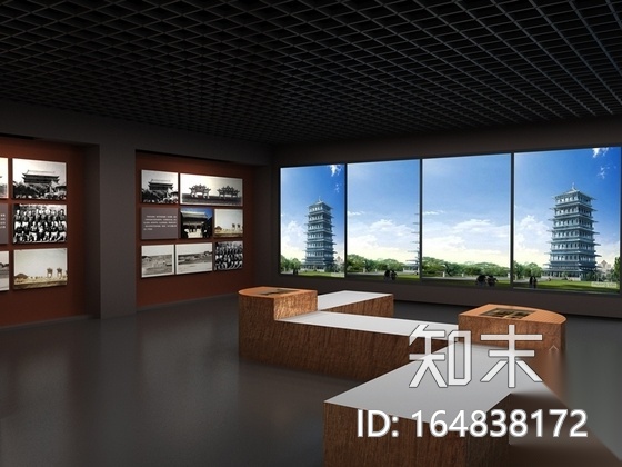 [陕西]信息发布部门现代展示厅室内装修施工图（含效果）cad施工图下载【ID:164838172】