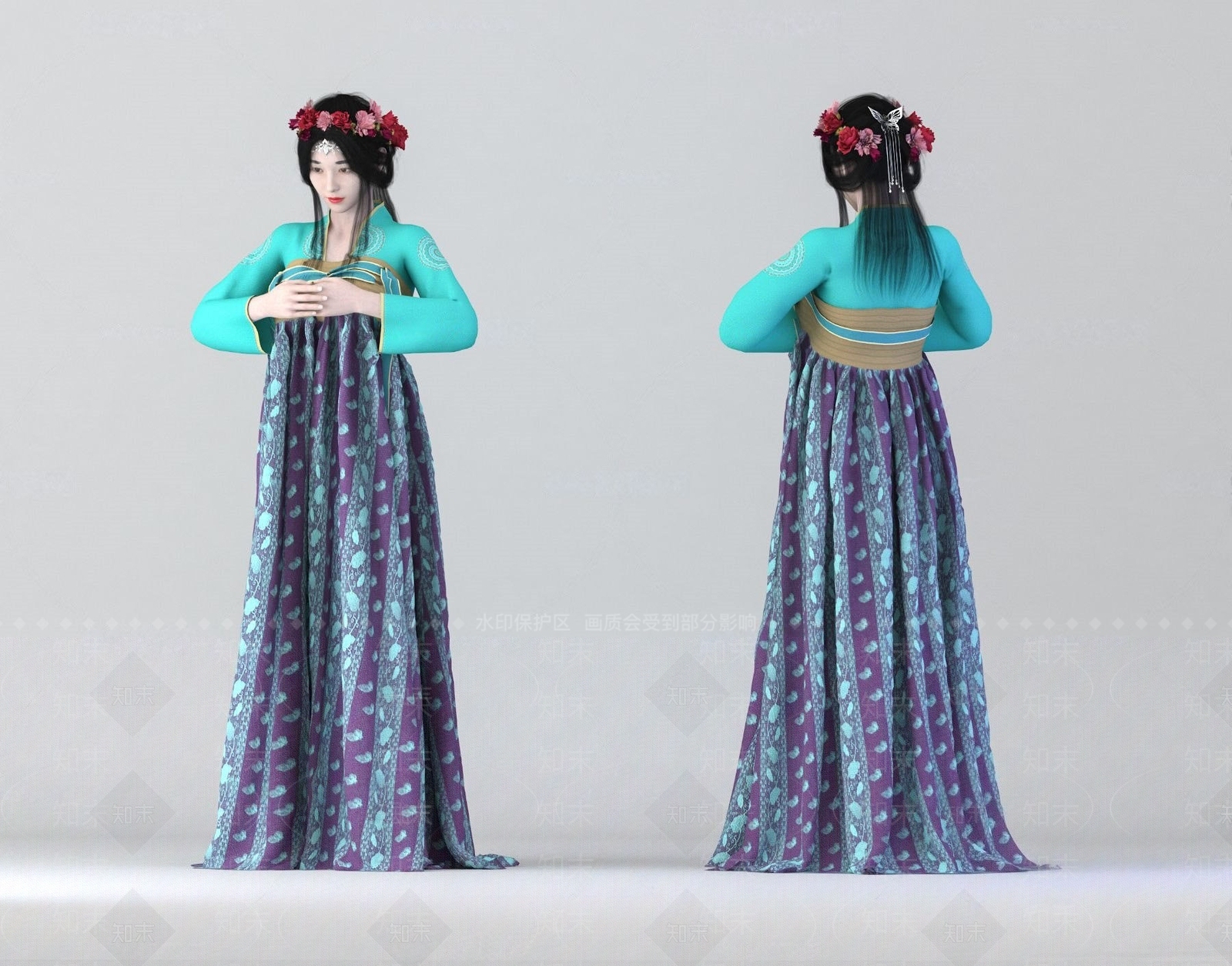 中式服装美女国外下载3D模型下载【ID:681684562】