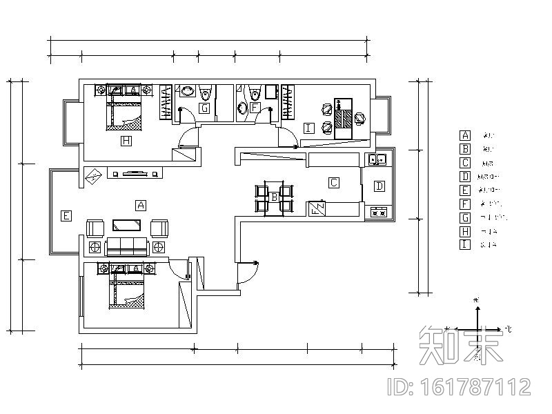 简约风格的三居室设计施工图（含效果图）施工图下载【ID:161787112】