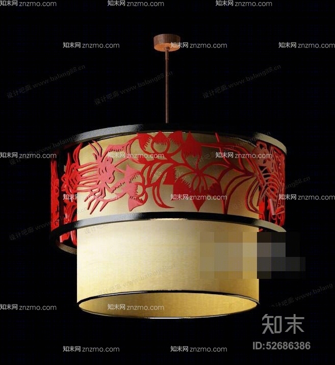新中式米色羊皮吊灯3D模型下载【ID:52686386】