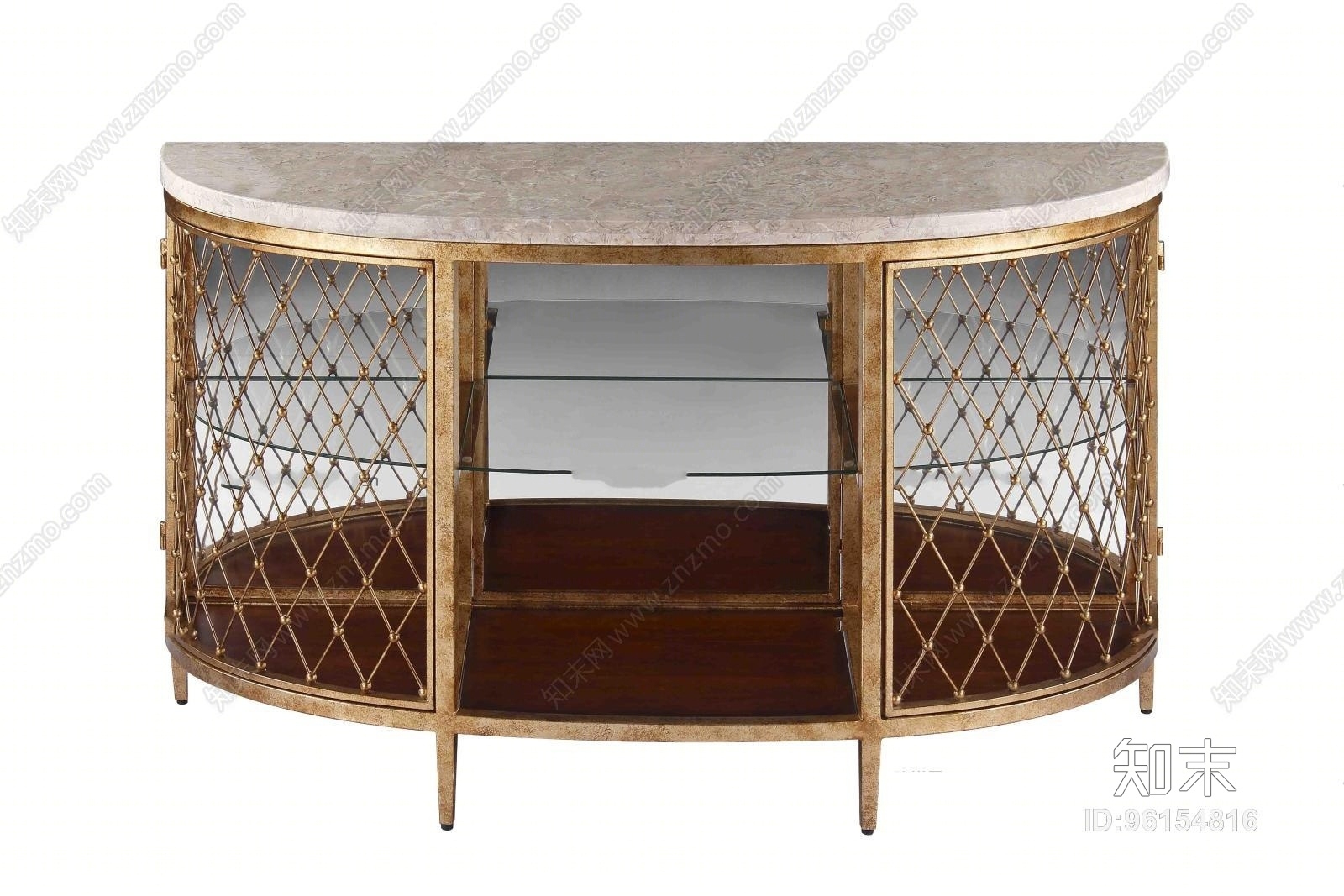 现代金属大理石餐边柜3D模型下载【ID:96154816】