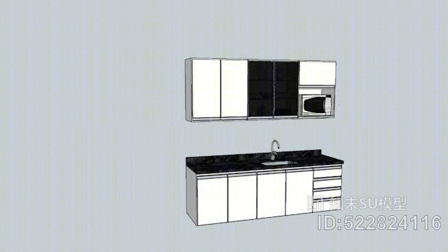厨房水槽柜水槽和橱柜。SU模型下载【ID:522824116】