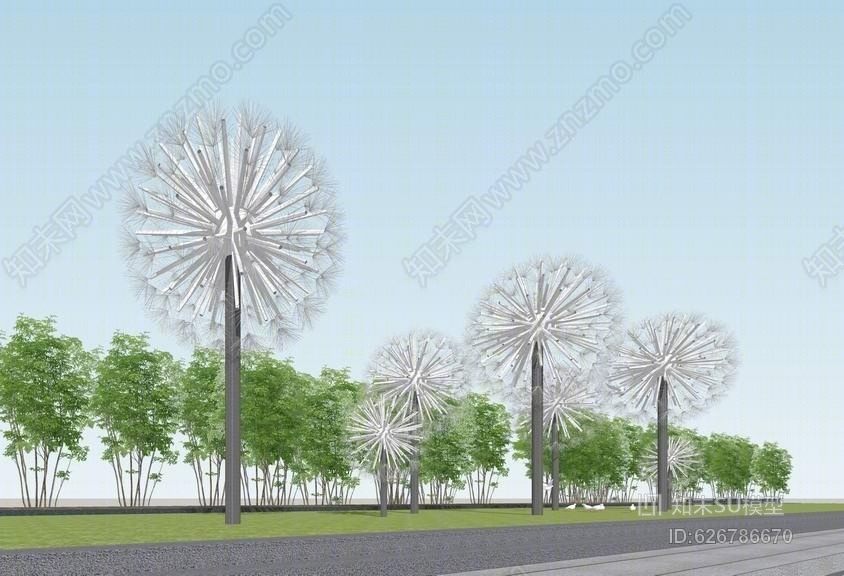 蒲公英雕塑SU模型下载【ID:626786670】