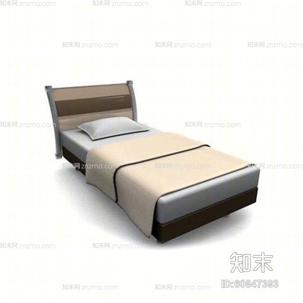 现代棕色木艺单人床3D模型下载【ID:60847393】