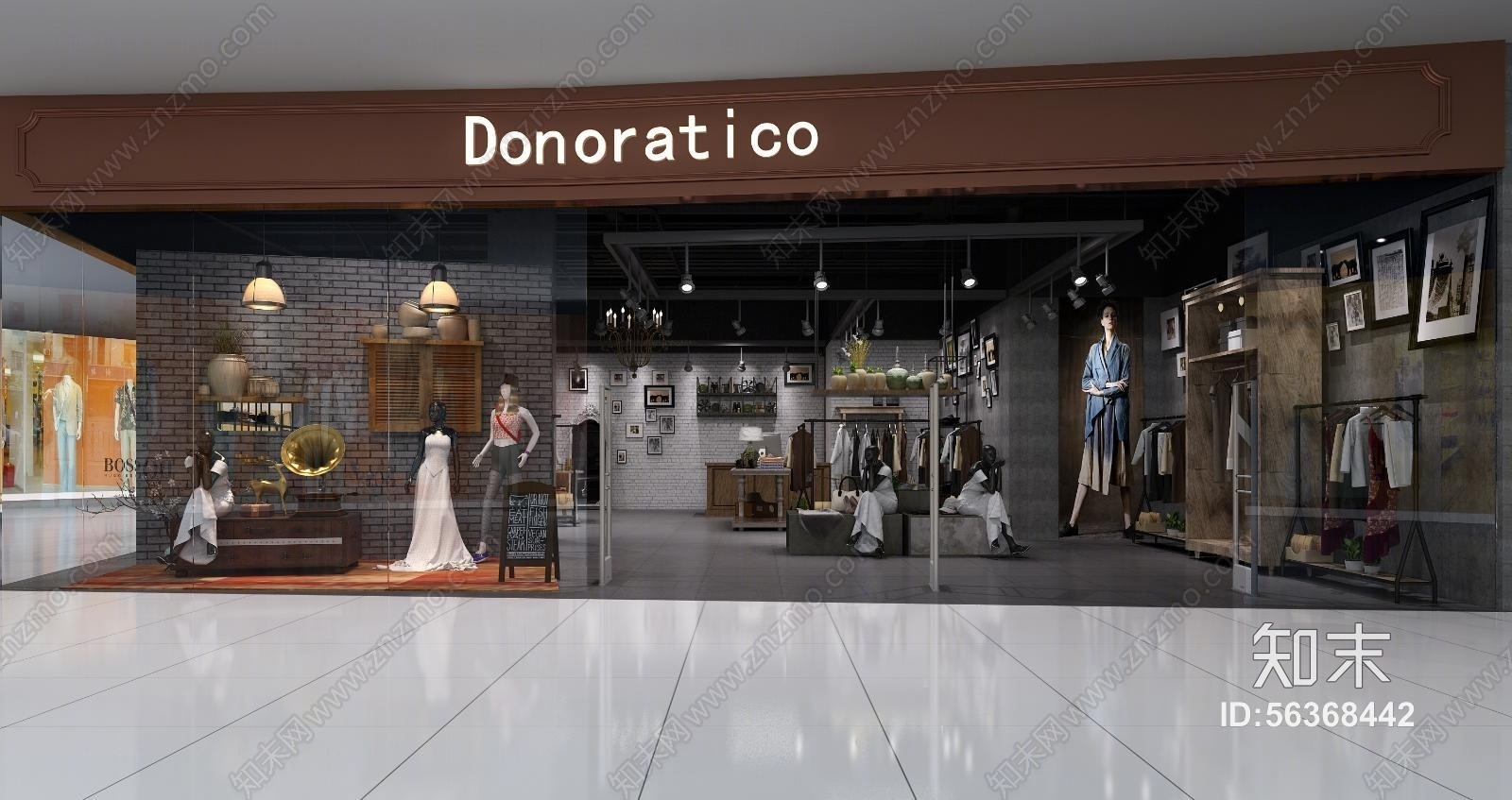 工业风服装店门面3D模型下载【ID:56368442】