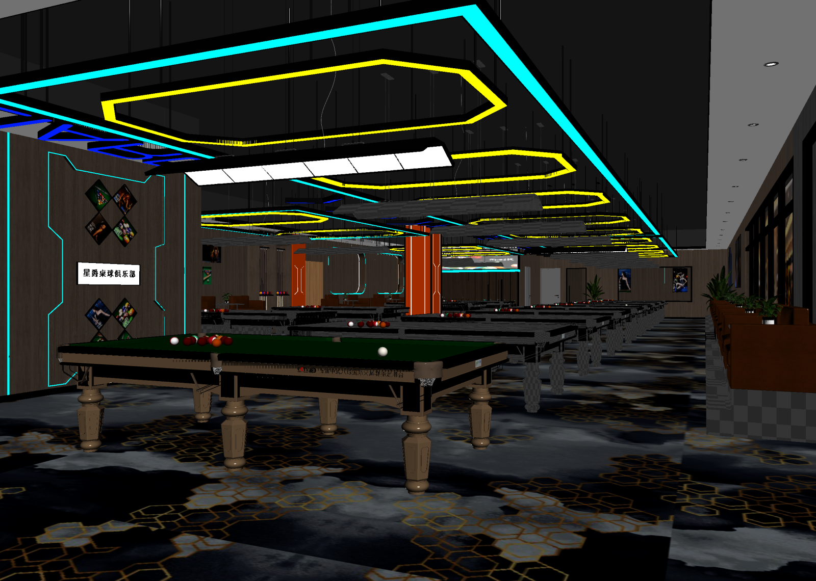 工业风台球室3D模型下载【ID:1214412596】