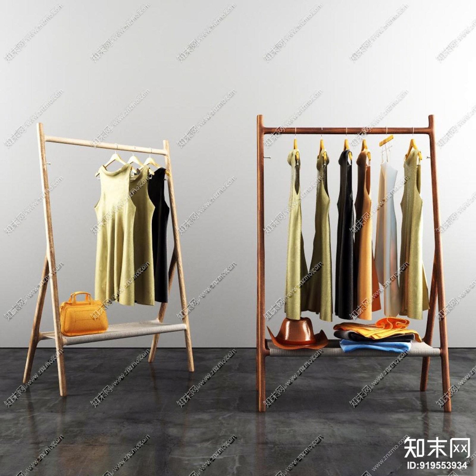 现代衣服衣架组合3D模型下载【ID:919553934】