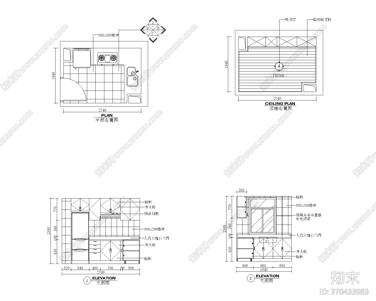 L厨房设计方案一套cad施工图下载【ID:170400352】