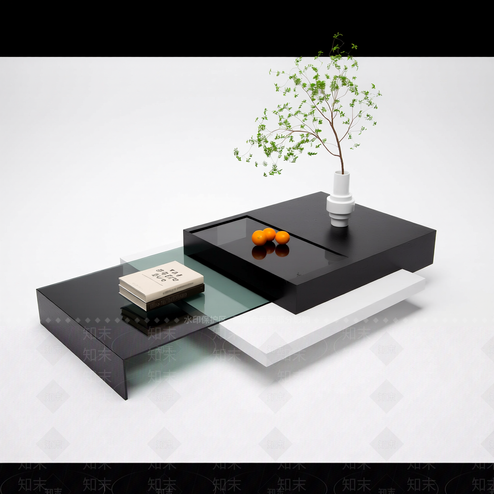 简约书桌与装饰组合3D模型下载【ID:1206194579】