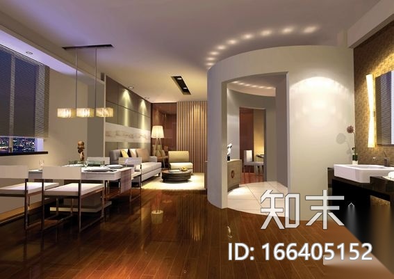 现代风格一室一厅装修图(含效果)施工图下载【ID:166405152】