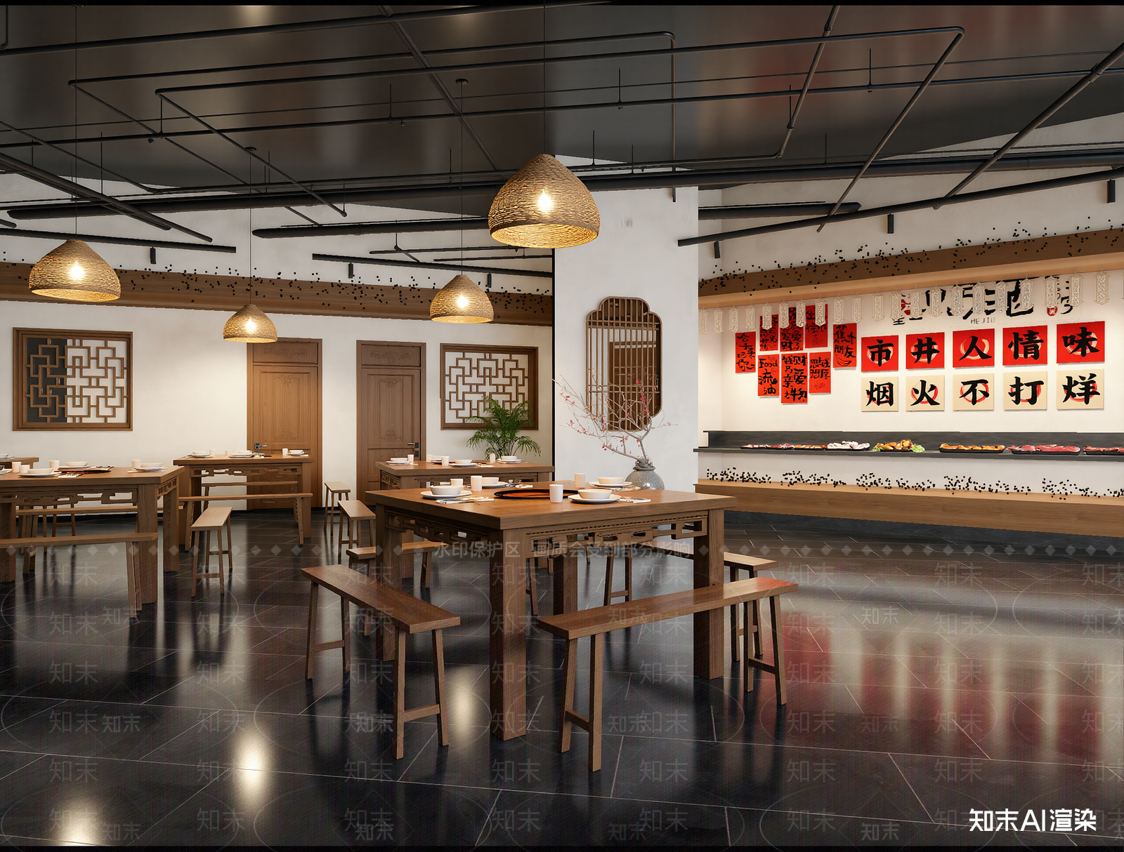 新中式中餐厅3D模型下载【ID:1215157509】