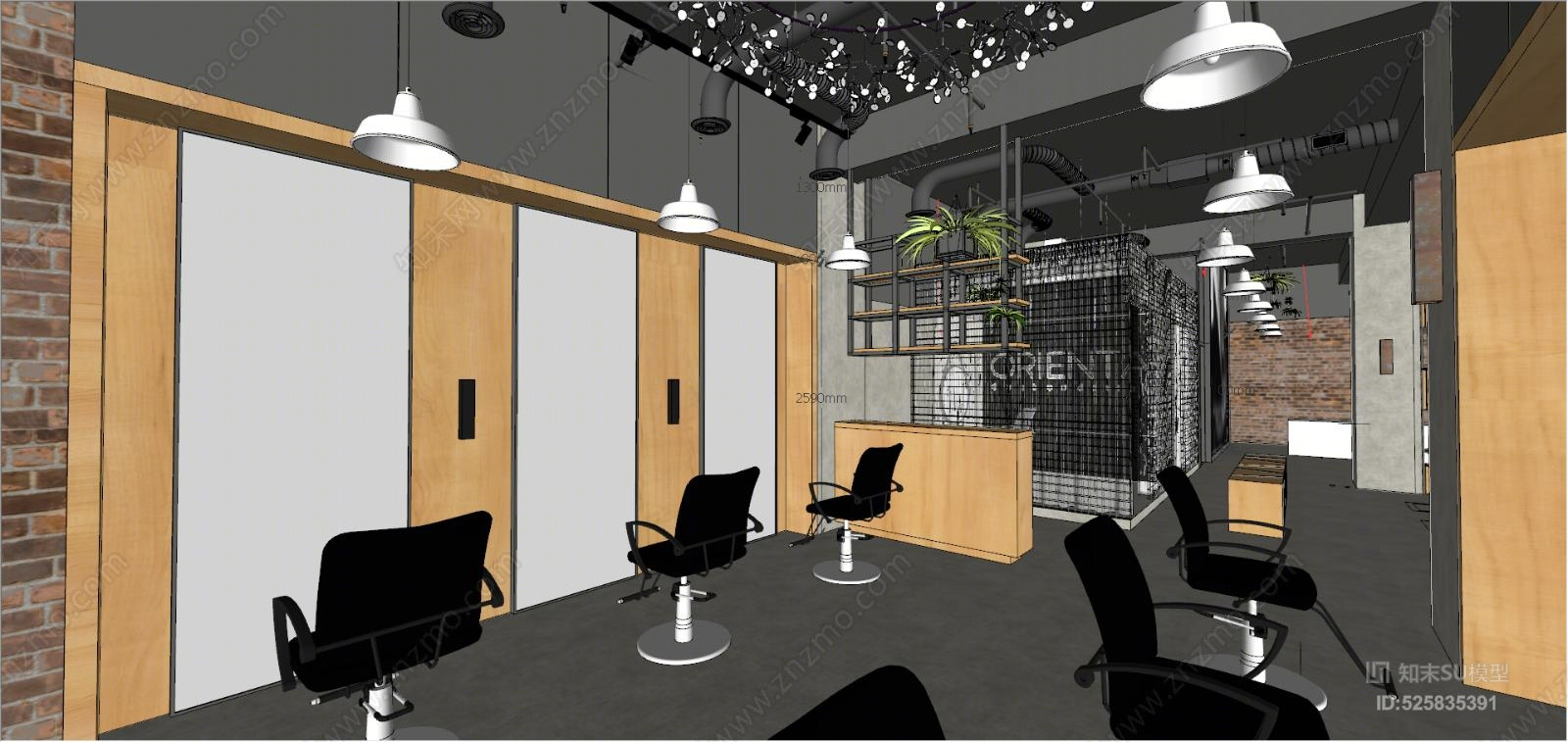 工业风格理发店SU模型下载【ID:525835391】
