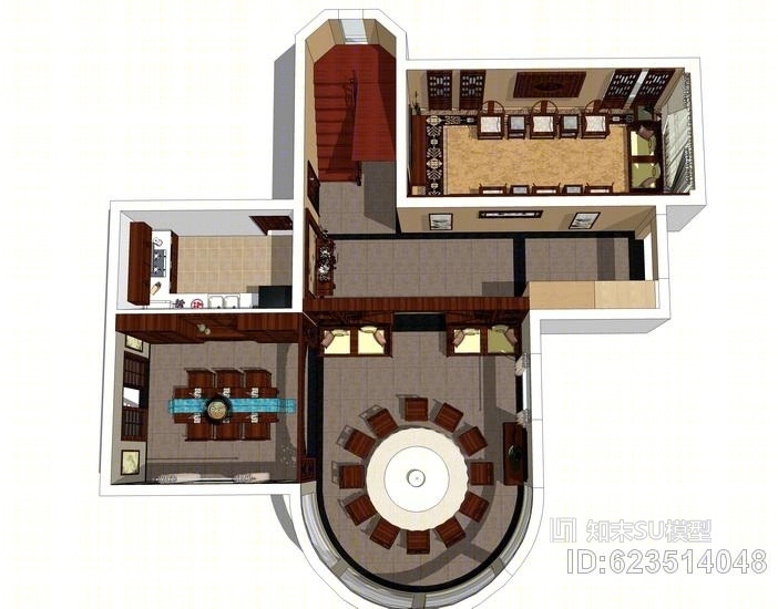 中式会所1F室内设计SU模型下载【ID:623514048】