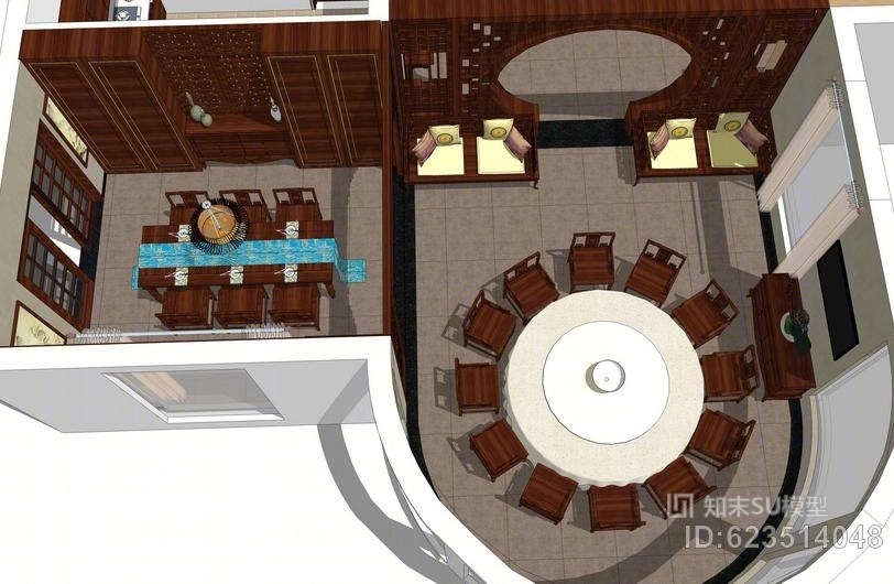 中式会所1F室内设计SU模型下载【ID:623514048】