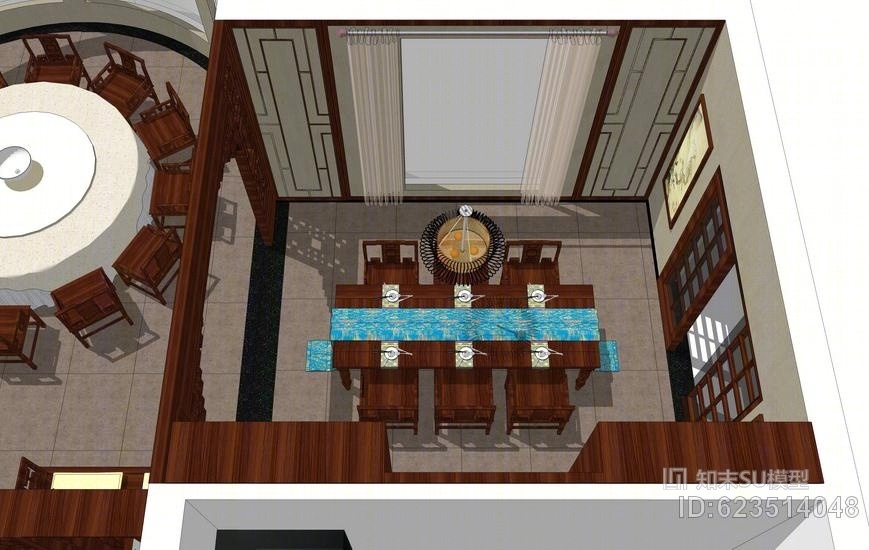 中式会所1F室内设计SU模型下载【ID:623514048】