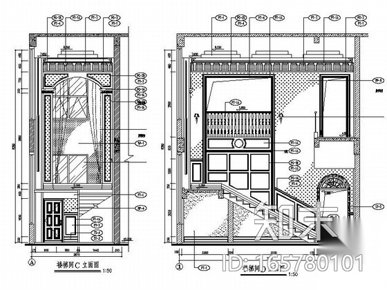 售楼处楼梯间立面图cad施工图下载【ID:165780101】