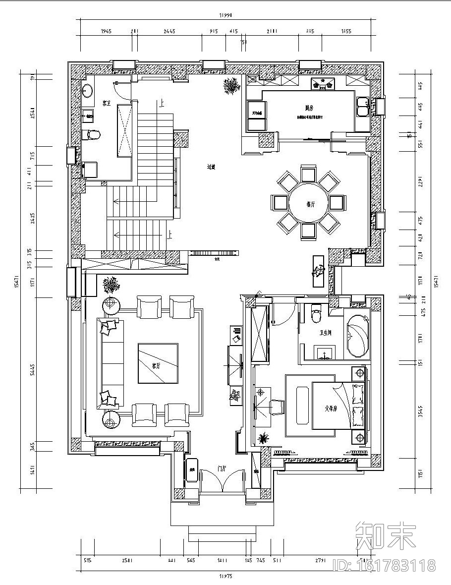 新中式三层别墅内部装修施工图设计（附效果图）cad施工图下载【ID:161783118】