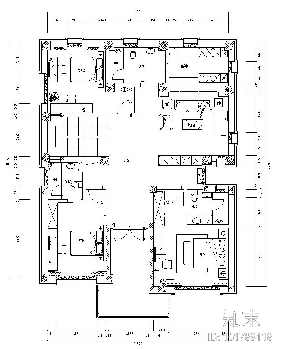 新中式三层别墅内部装修施工图设计（附效果图）cad施工图下载【ID:161783118】