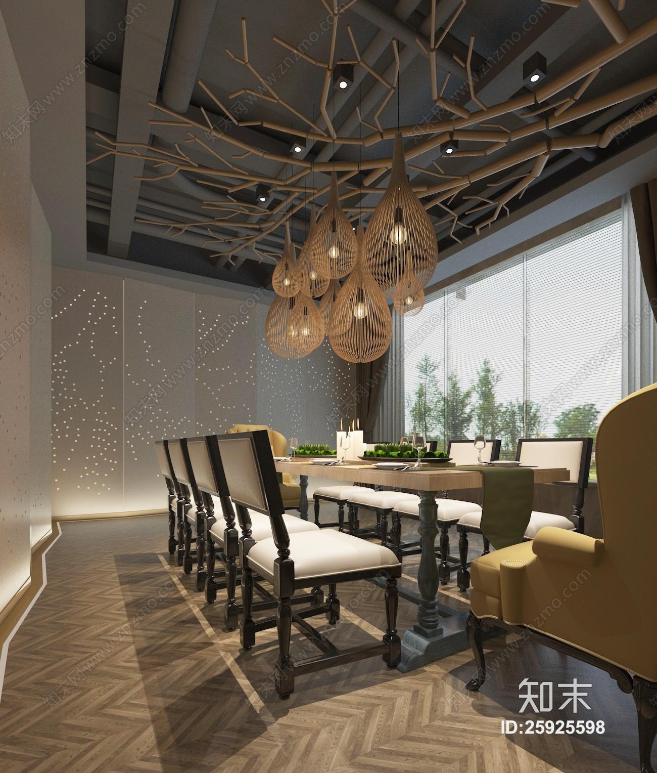 美式混搭酒店西餐厅包房3D模型下载【ID:25925598】