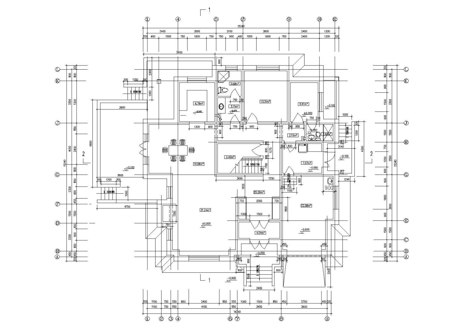 30套二层别墅建筑施工图（CAD）cad施工图下载【ID:149891127】