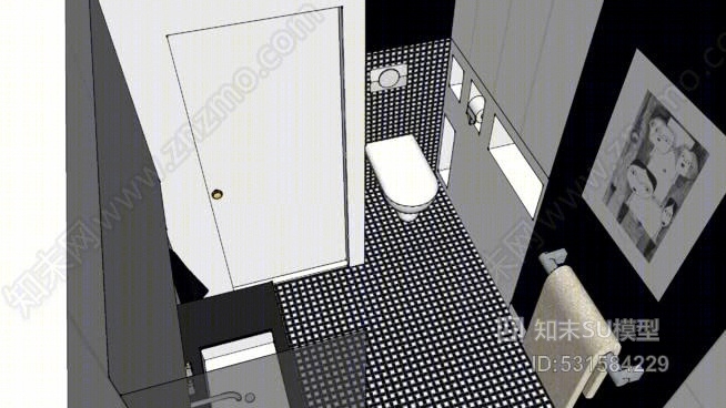 浴室黑白SU模型下载【ID:531584229】