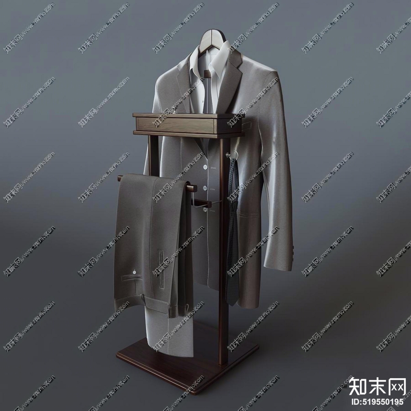 现代西服西裤衣架组合3D模型下载【ID:519550195】