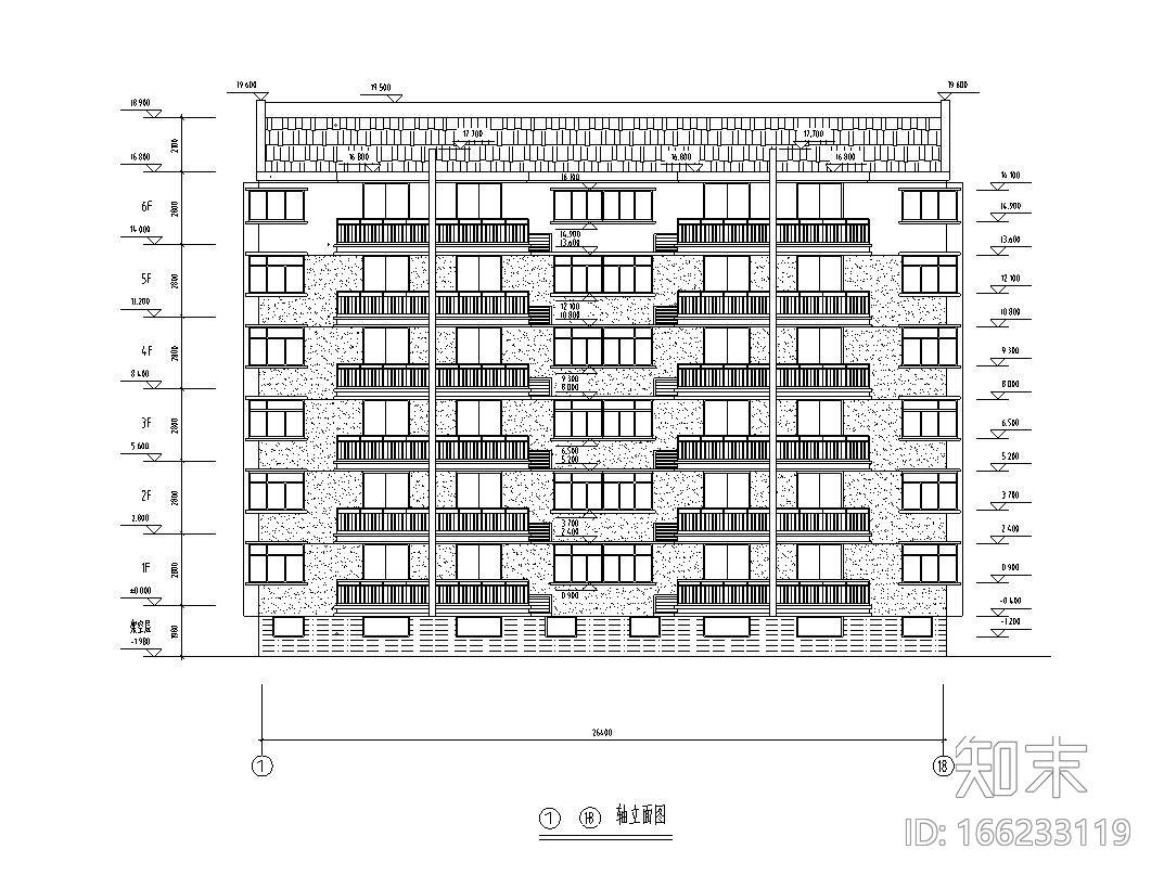 六层二单元2户对称户型住宅设计图cad施工图下载【ID:166233119】