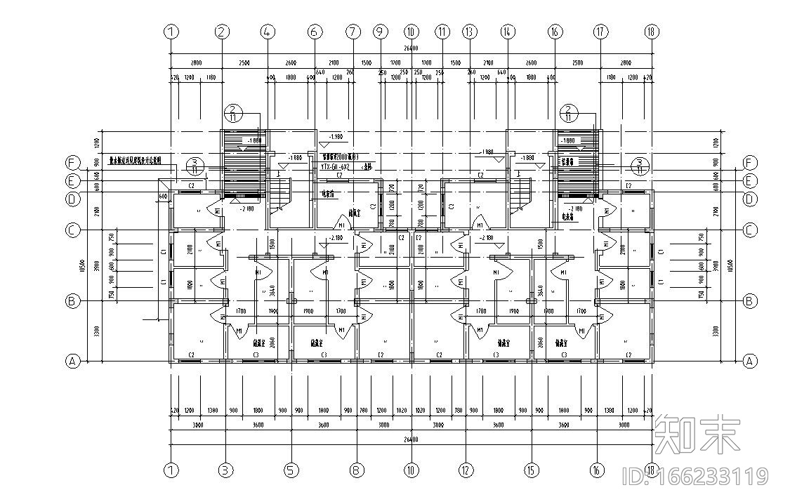 六层二单元2户对称户型住宅设计图cad施工图下载【ID:166233119】