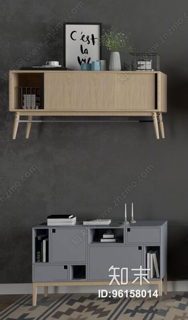 北欧电视柜边柜斗柜组合3D模型下载【ID:96158014】